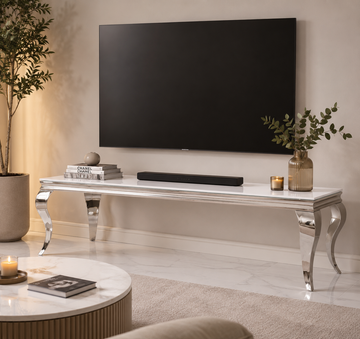 Meuble TV BAROQUE Chrome 160x45x45 cm #couleur_blanc