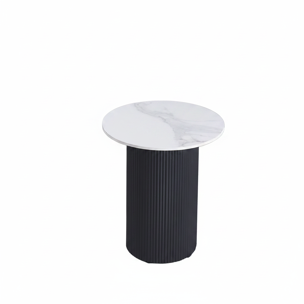 Guéridon VALMY Pieds Noirs Plateau Céramique Marbre Blanc Ø50 cm