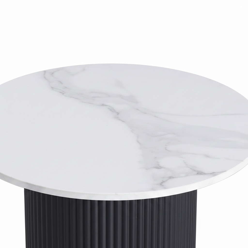 Guéridon VALMY Pieds Noirs Plateau Céramique Marbre Blanc Ø50 cm