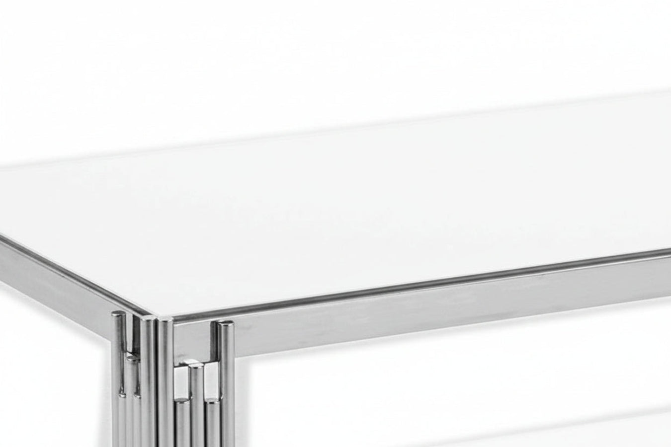 Table Basse FLUTE Rectangle Double Plateau Verre Trempé Blanc Structure Chrome 120x60x45cm