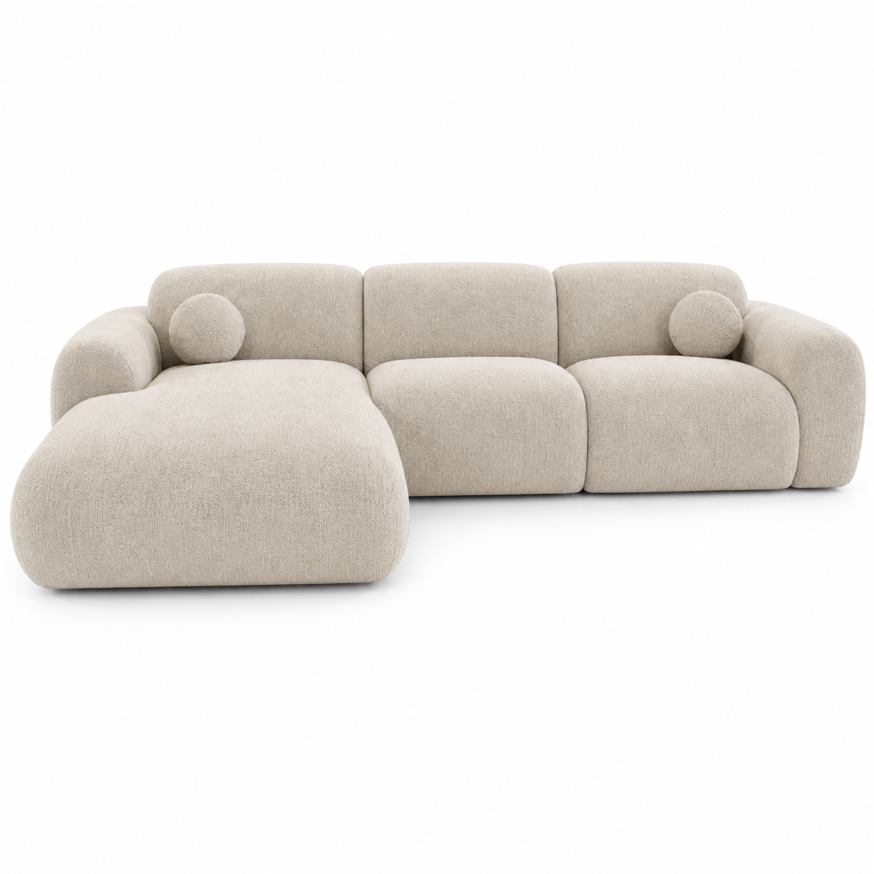 Canapé d’angle arrondi velours beige Cloud Bis - Angle Gauche