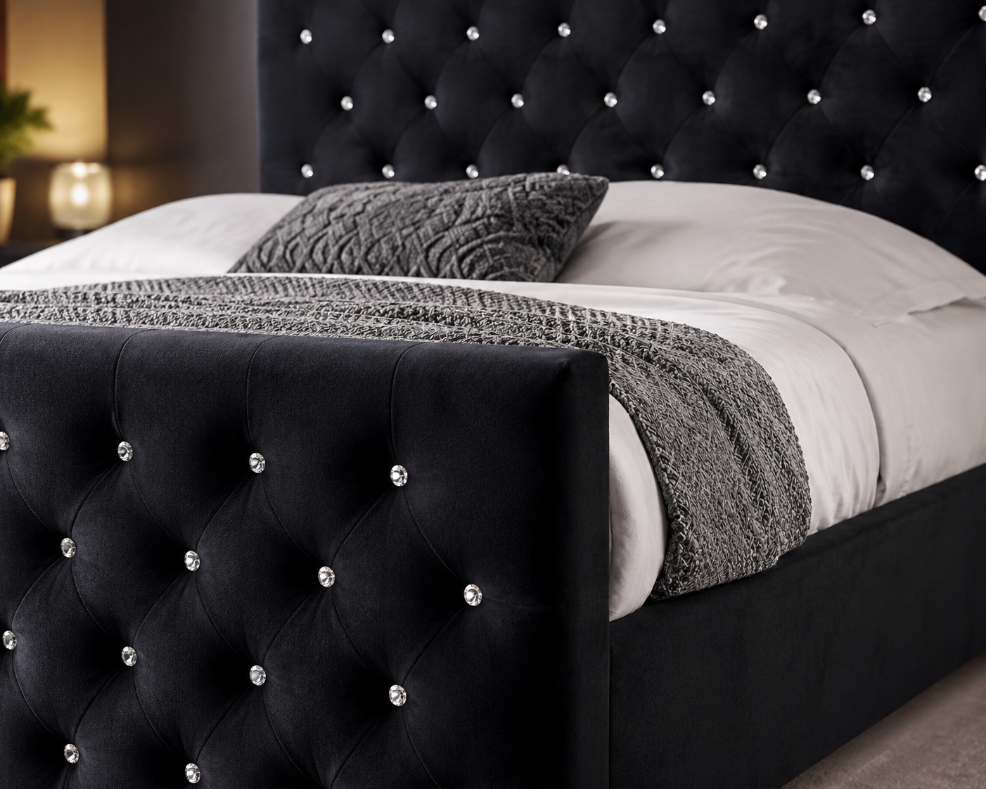 Lit  2 places 160x200 cm en velours noir sommier inclus PRESTIGE #couleur_noir