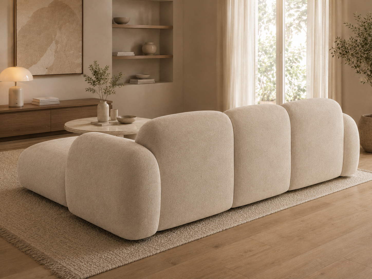 Canapé d’angle arrondi velours beige Cloud Bis - Angle Droit