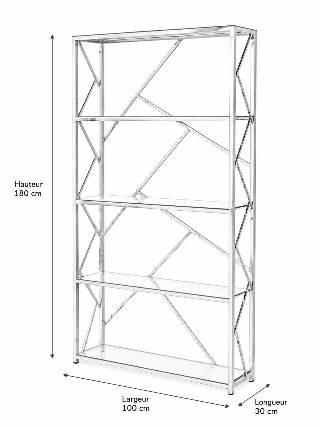 Bibliothèque GEOMAG Chrome 4 étagères en verre transparent #couleur_chrome