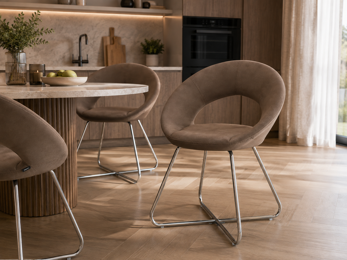 Lot de 4 Chaises BUBBLE Chrome velours - Moka
