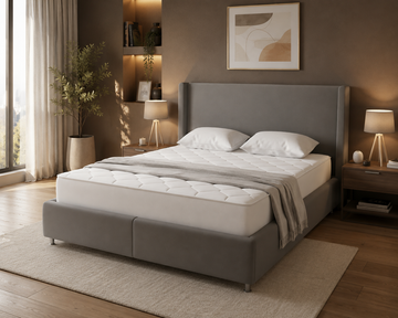 Lit Coffre COCO – Velours gris – 140x190 cm avec Planche de Rangement
