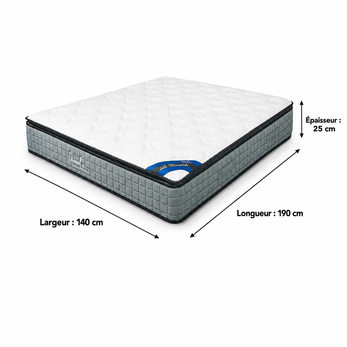 Matelas LE CONCORDE à Ressorts Ensachés – 140x190x25 cm – Accueil Moelleux & Soutien Ferme