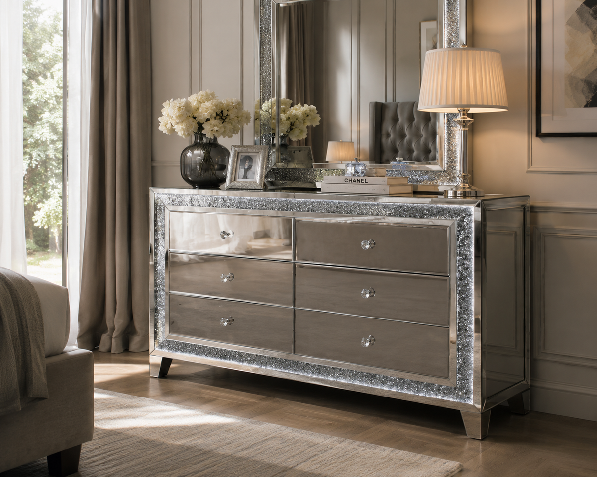 Commode Miroir et LED 6 tiroirs