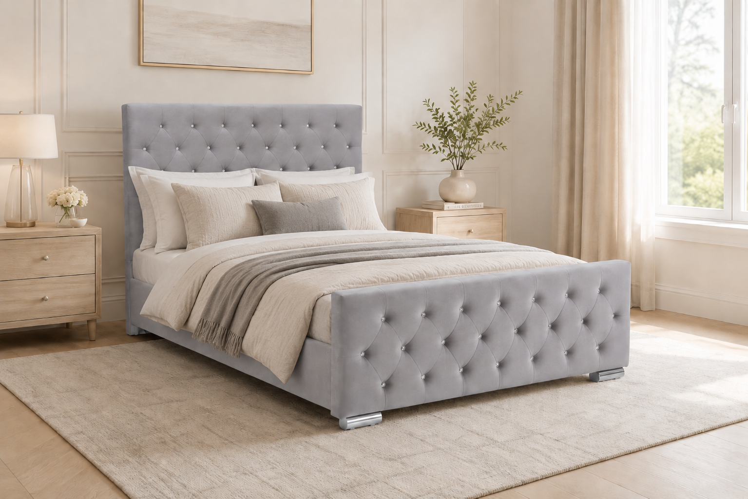 Lit 2 places 140x190 cm velours gris sommier inclus  PRESTIGE #couleur_gris
