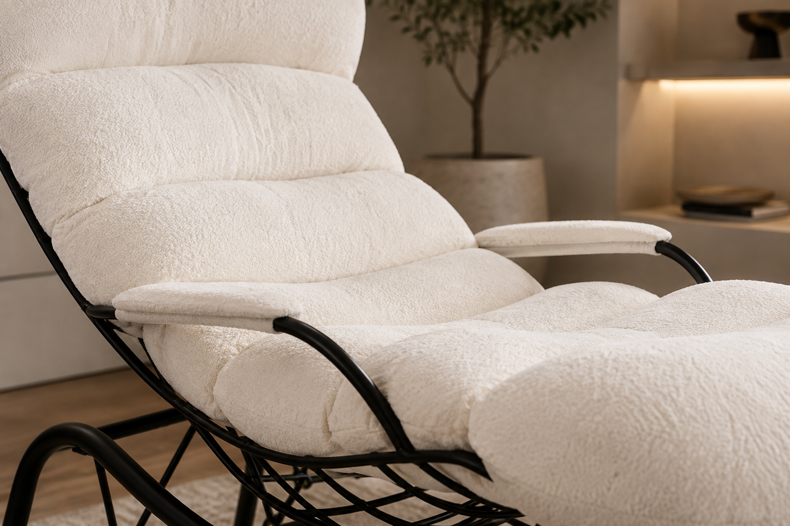 Fauteuil MONICA métal noir doudou blanc 81x118x101 cm #couleur_blanc