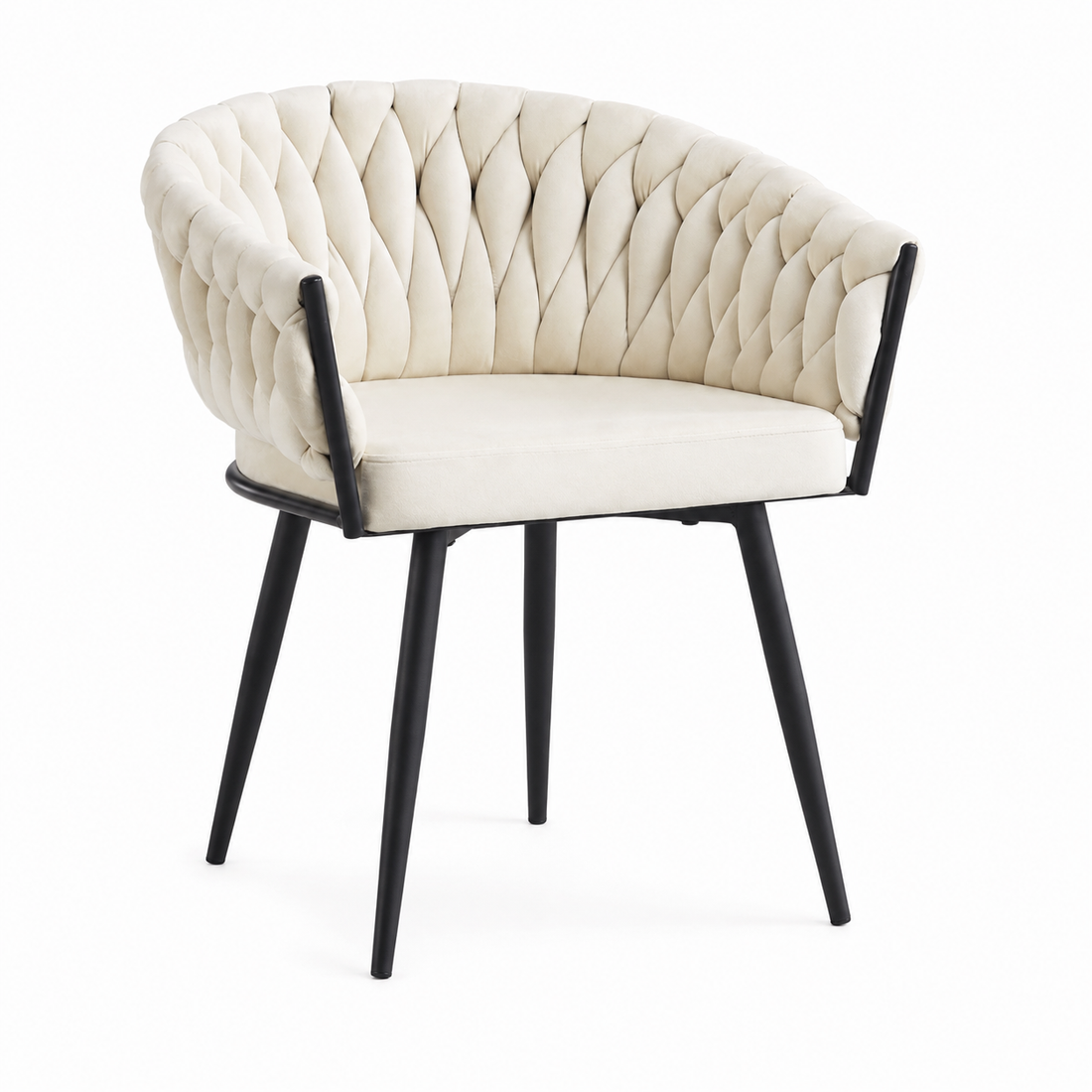Lot de 2 chaises TRESSEES Velours Pied en métal noir - écru
