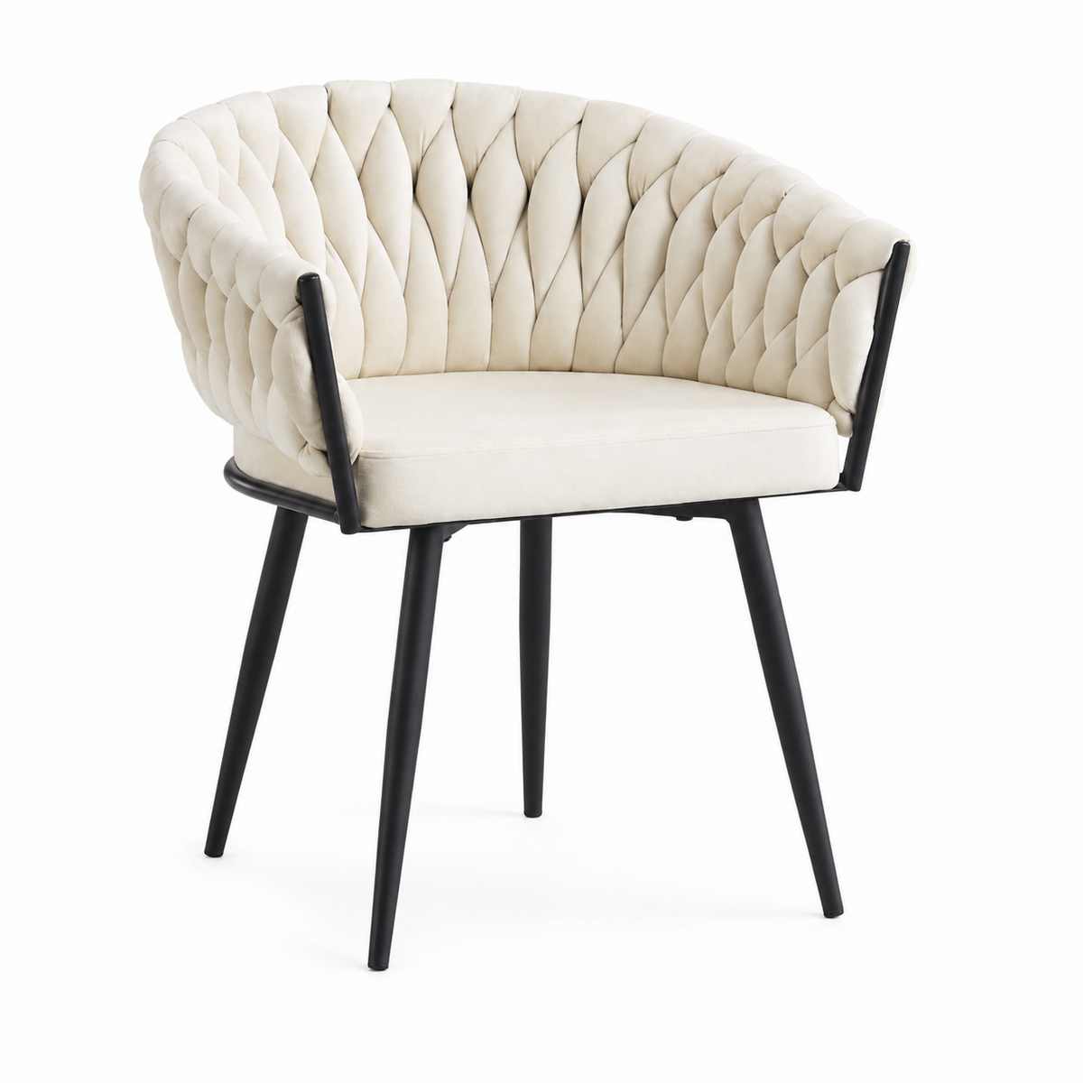 Lot de 2 chaises TRESSEES Velours Pied en métal noir - écru