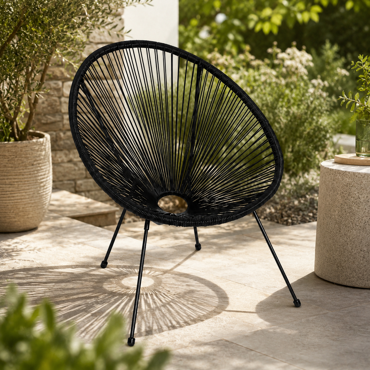 Fauteuil ACAPULCO – Cordage Noir & Structure Métal