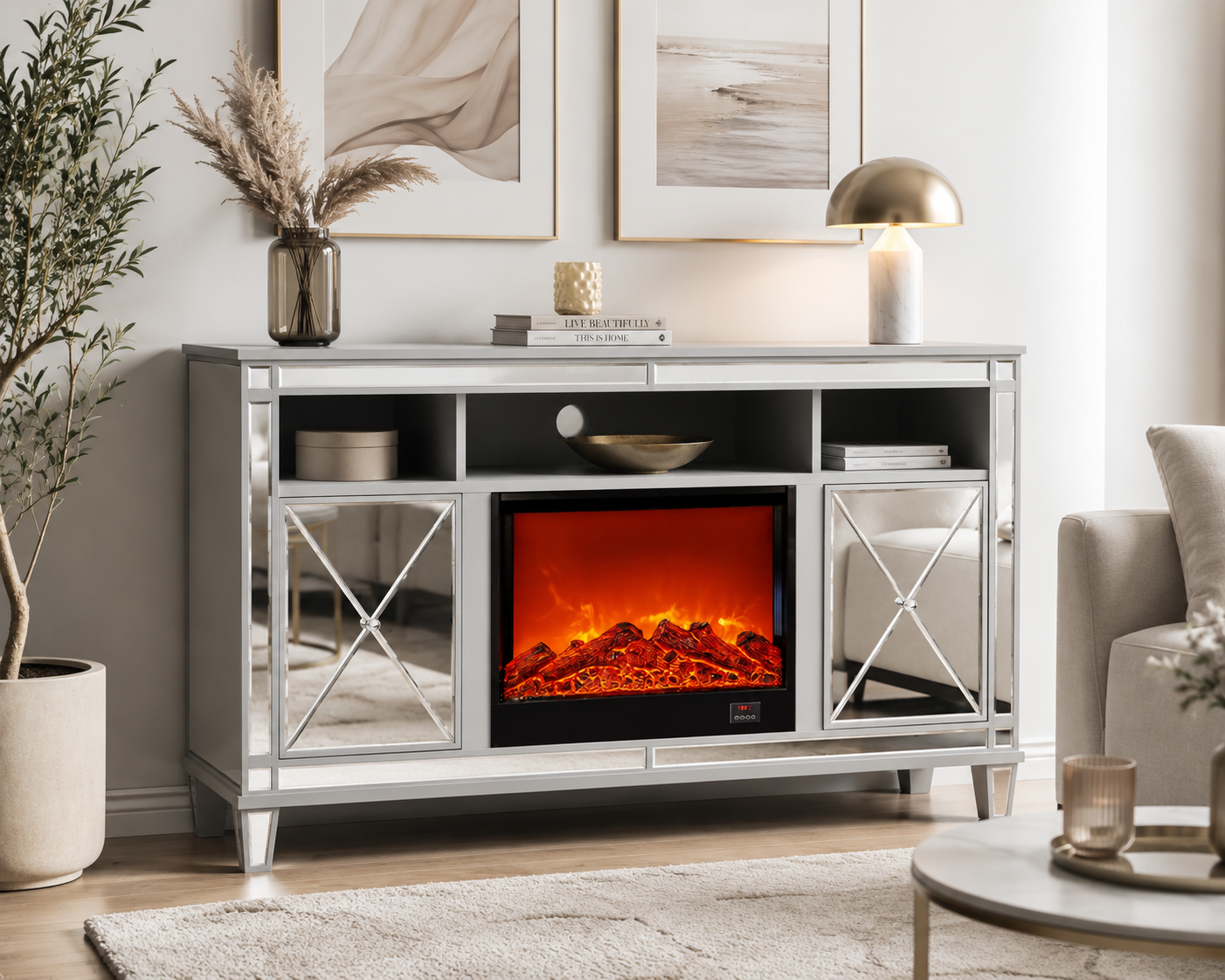 Meuble TV avec Cheminée SPEZIA – 150x40x90 cm – Style Moderne & Confort