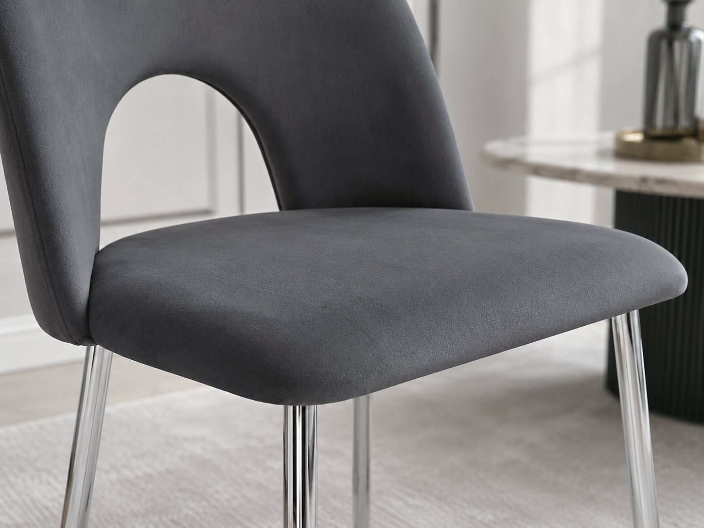 Lot de chaises TEDDY Chrome velours #couleur_anthracite
