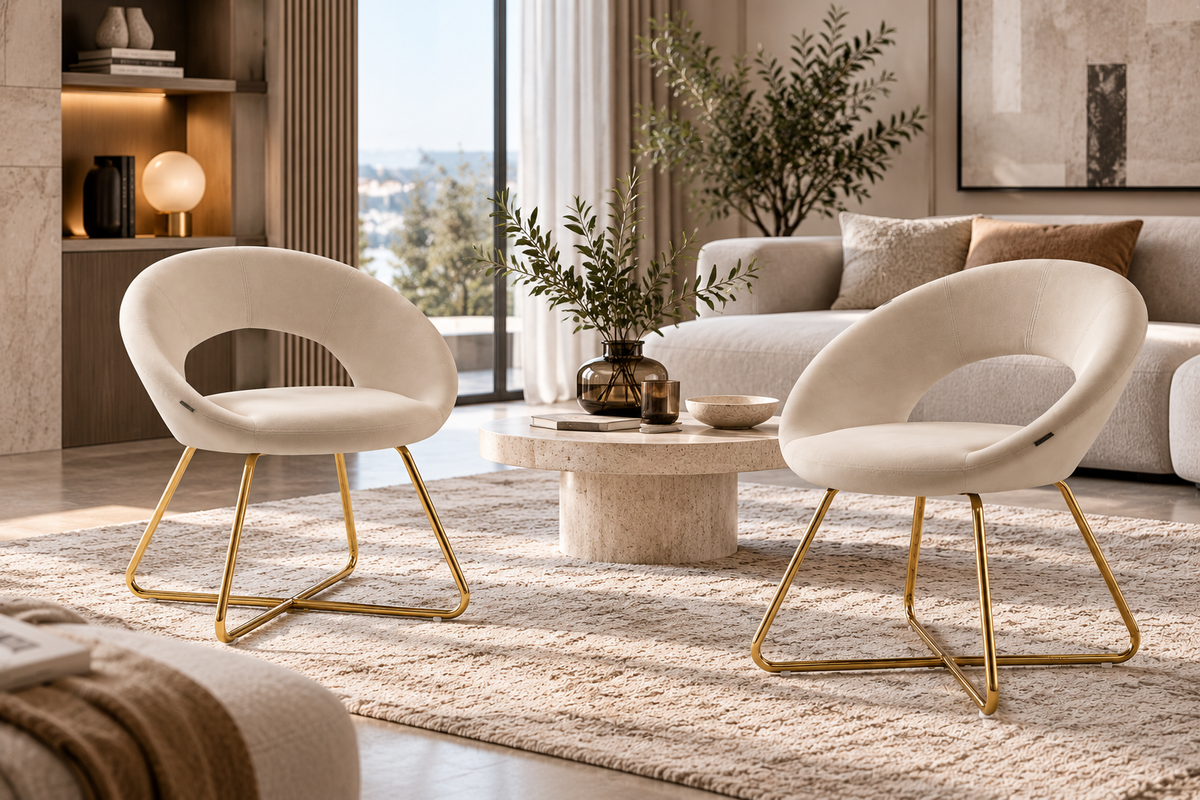 Lot de 4 Chaises BUBBLE Gold velours - écru