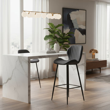 Lot 4 Tabourets de Bar Prado Tissu Gris Anthracite Pieds Métal Noir 51x41x102cm