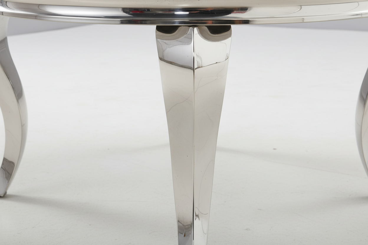 Table Basse BAROQUE Ronde Plateau Verre Trempé Noir Structure Chrome D80x45cm