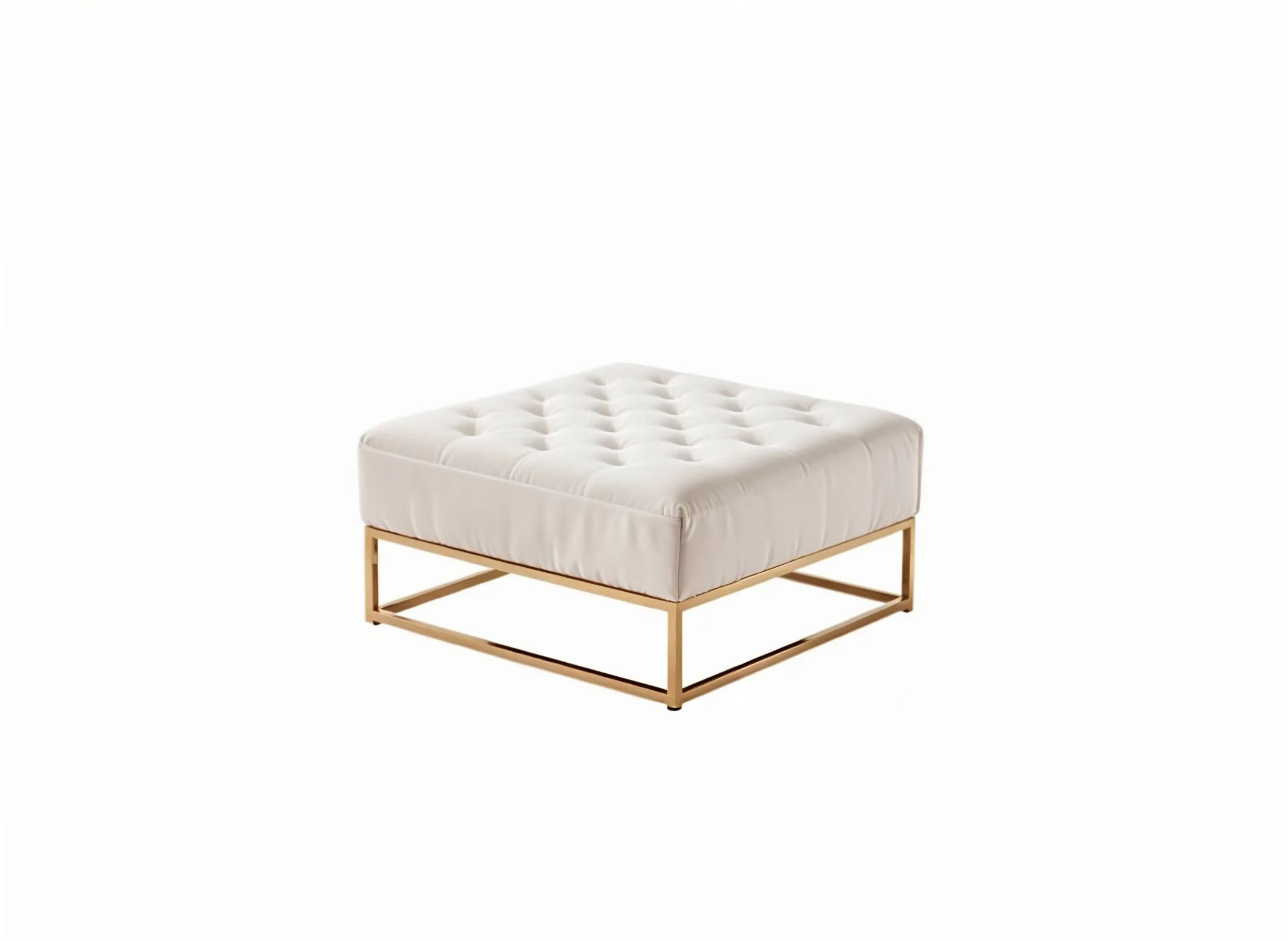 Pouf Coffre TIROIRS Carré Plateau Velours Capitonné Beige 80x80x43cm 2 Tiroirs