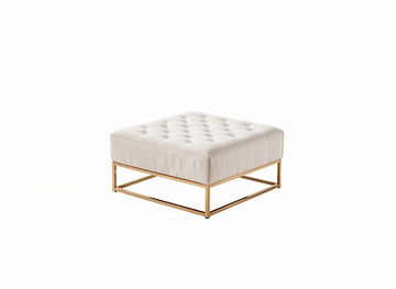 Pouf Coffre TIROIRS Carré Plateau Velours Capitonné Beige 80x80x43cm 2 Tiroirs