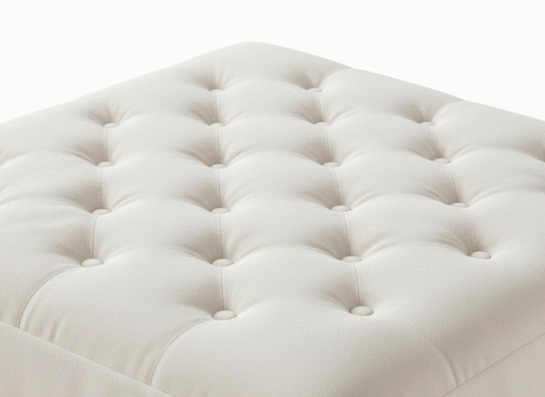 Table basse pouf velours beige 80x80 cm - CAPITONNE