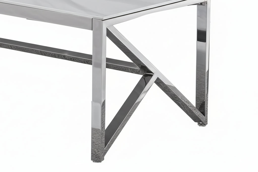 Table Basse Rectangle Verre Trempé Marbré Blanc 120x60x45cm MAJESTIQUE