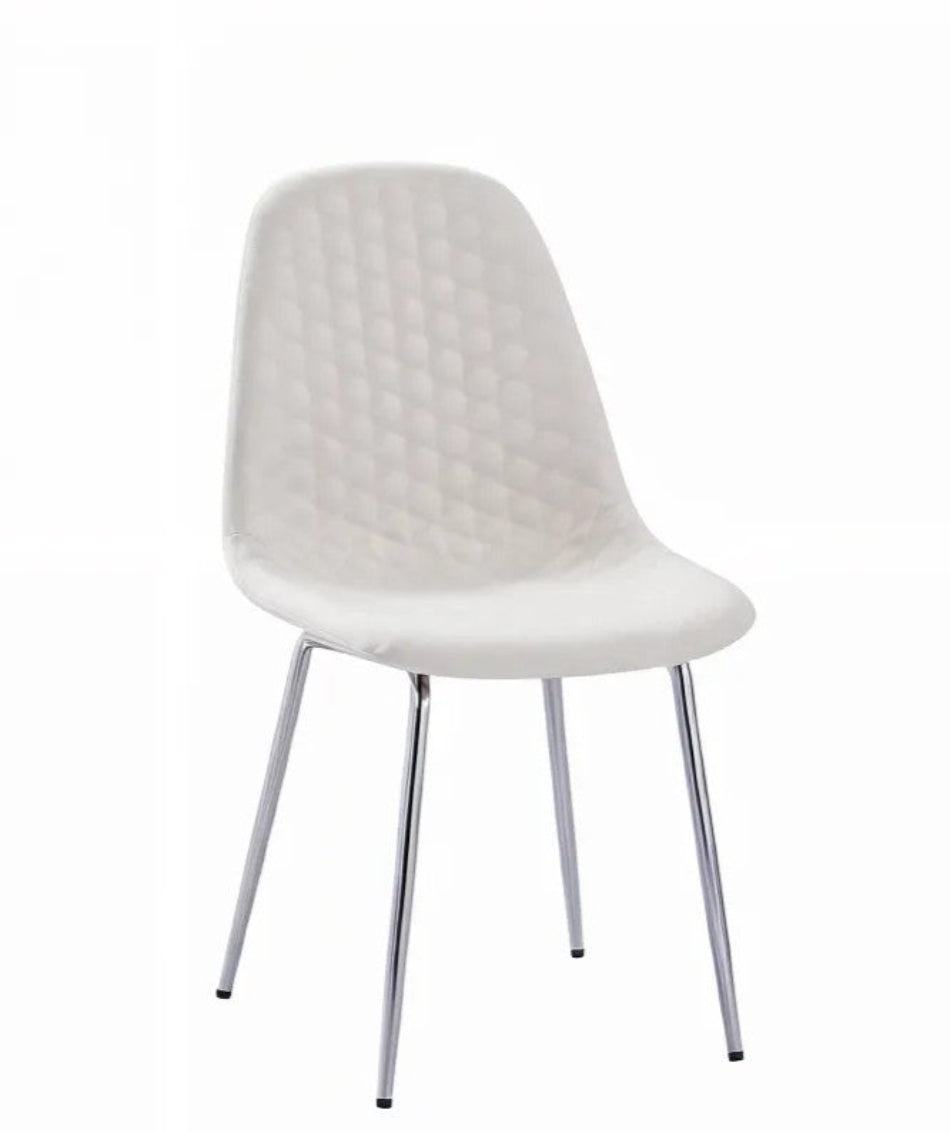 Lot 4 Chaises Salle à Manger Scandinave Alvéole Velours Beige Pieds Chrome