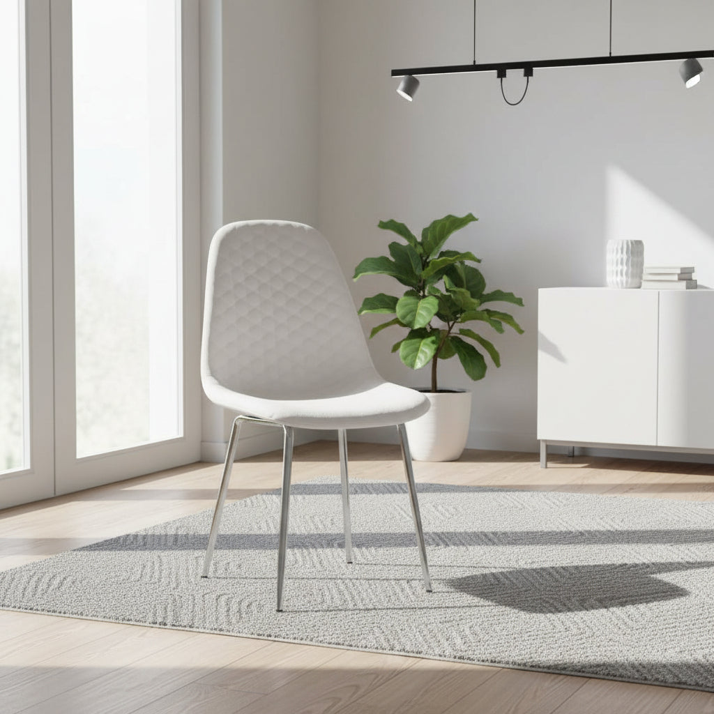 Lot 4 Chaises Salle à Manger Scandinave Alvéole Velours Beige Pieds Chrome