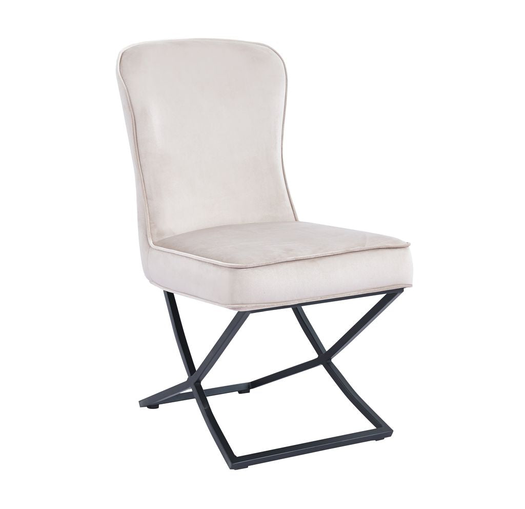 Lot de 4 chaises GABRIELLE Métal noir Velours Capitonné #couleur_beige