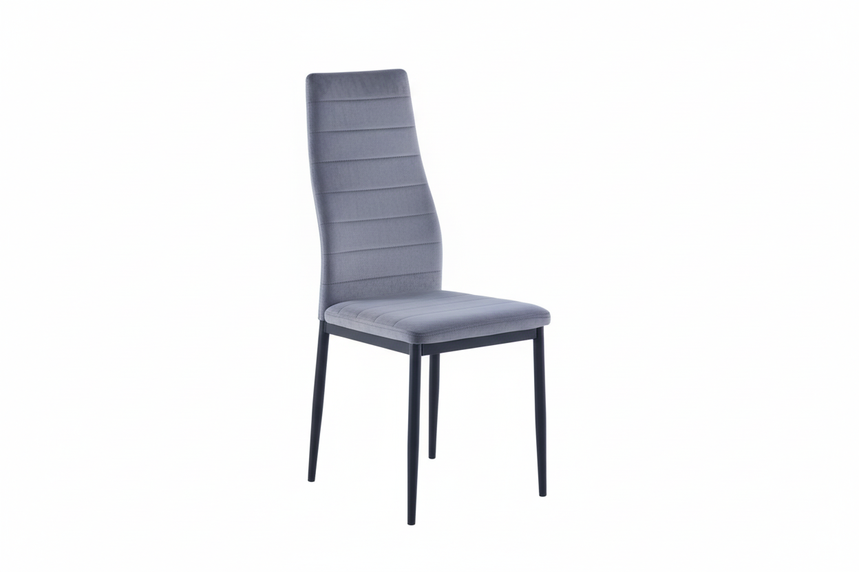 Lot 6 chaises velours gris pieds métal noir 52x45x90 cm TOLIA