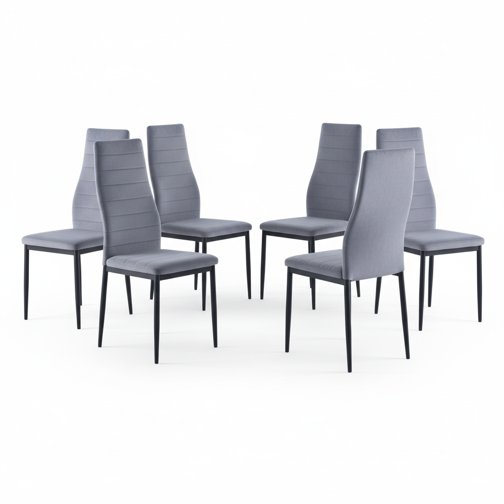 Lot 6 chaises velours gris pieds métal noir 52x45x90 cm TOLIA