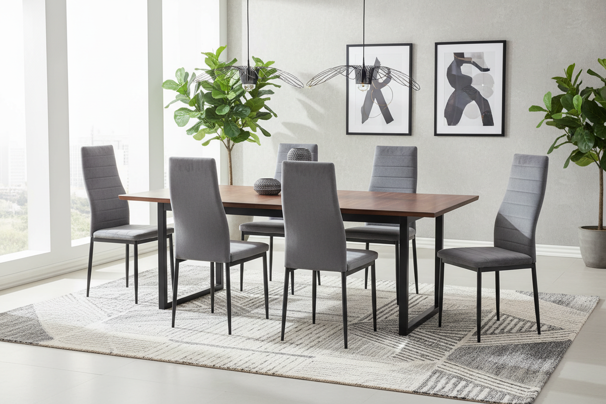 Lot 6 chaises velours gris pieds métal noir 52x45x90 cm TOLIA