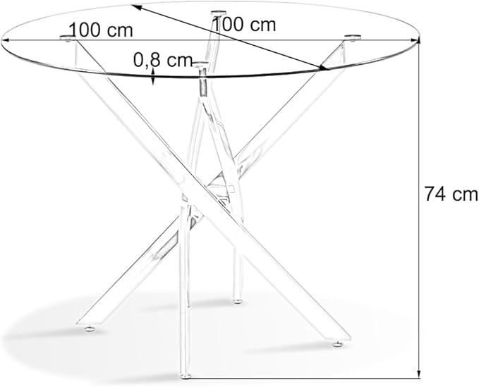 Table à manger ronde  JESSICA TRANSPARENT pieds Métal noir 100 cm 4 couverts