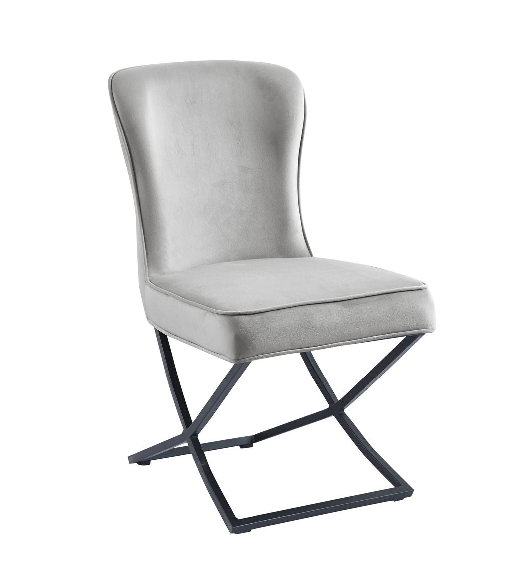 Lot de 4 chaises GABRIELLE Métal noir Velours Capitonné #couleur_gris