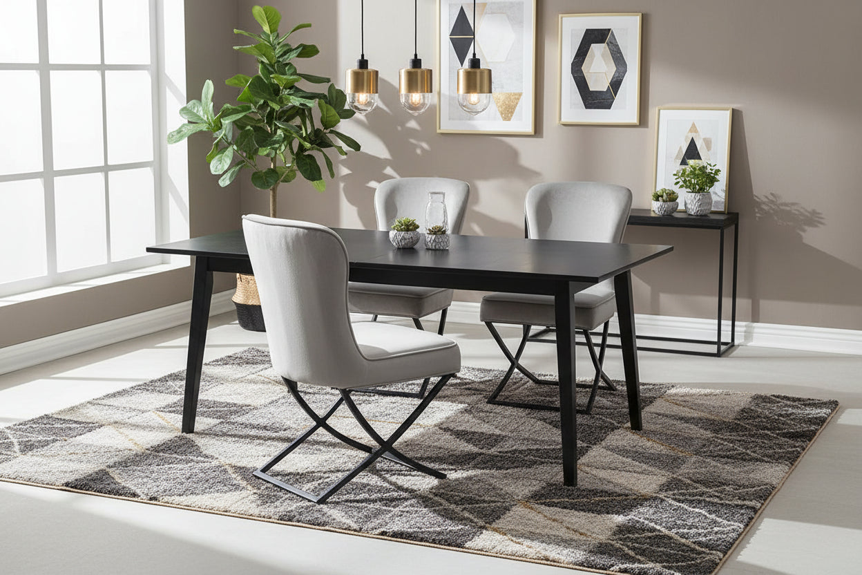 Lot 4 Chaises Salle à Manger Gabrielle Velours Gris Capitonné Pieds Métal Noir