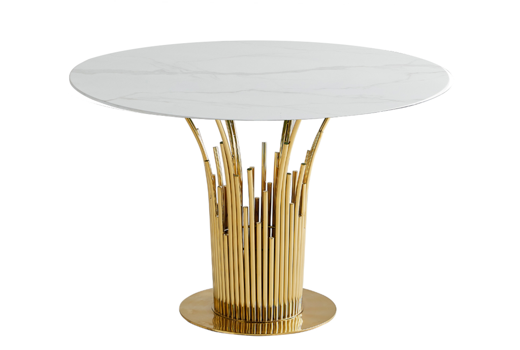 Table à manger ronde FLUTE Gold #couleur_marbré-blanc