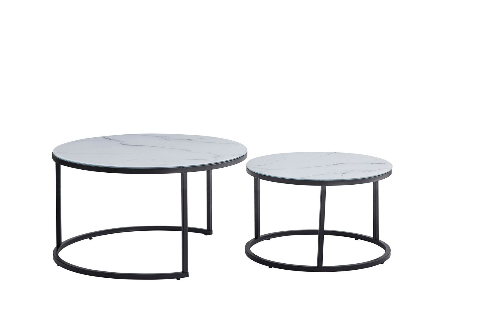 Lot 2 tables basses gigognes rondes effet marbré blanc D80 D60 ARTO
