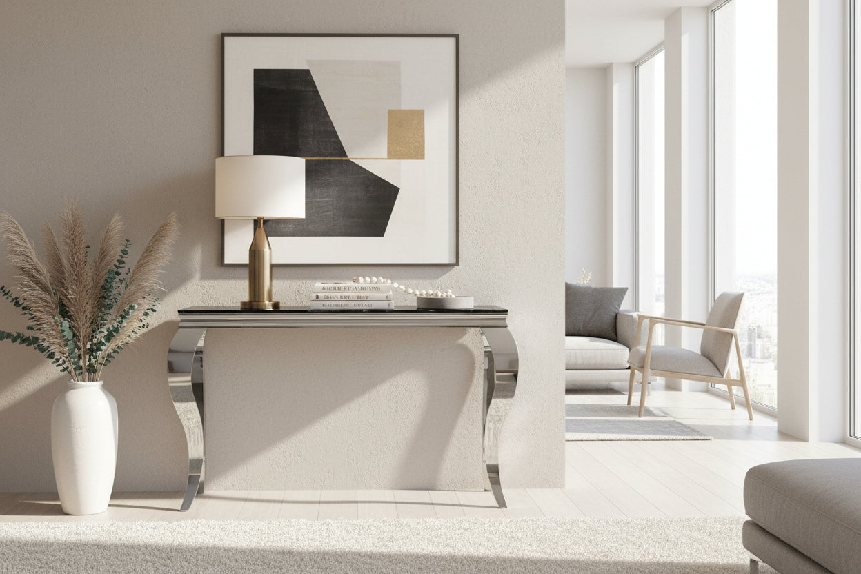 Console BAROQUE chrome verre marbre 120x40x78 cm