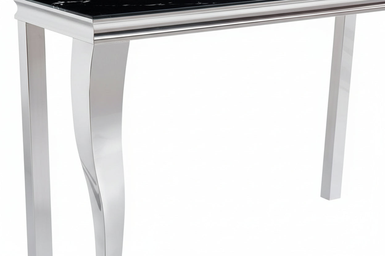 Console verre trempé effet marbre noir chrome 120x40x78 cm BAROQUE