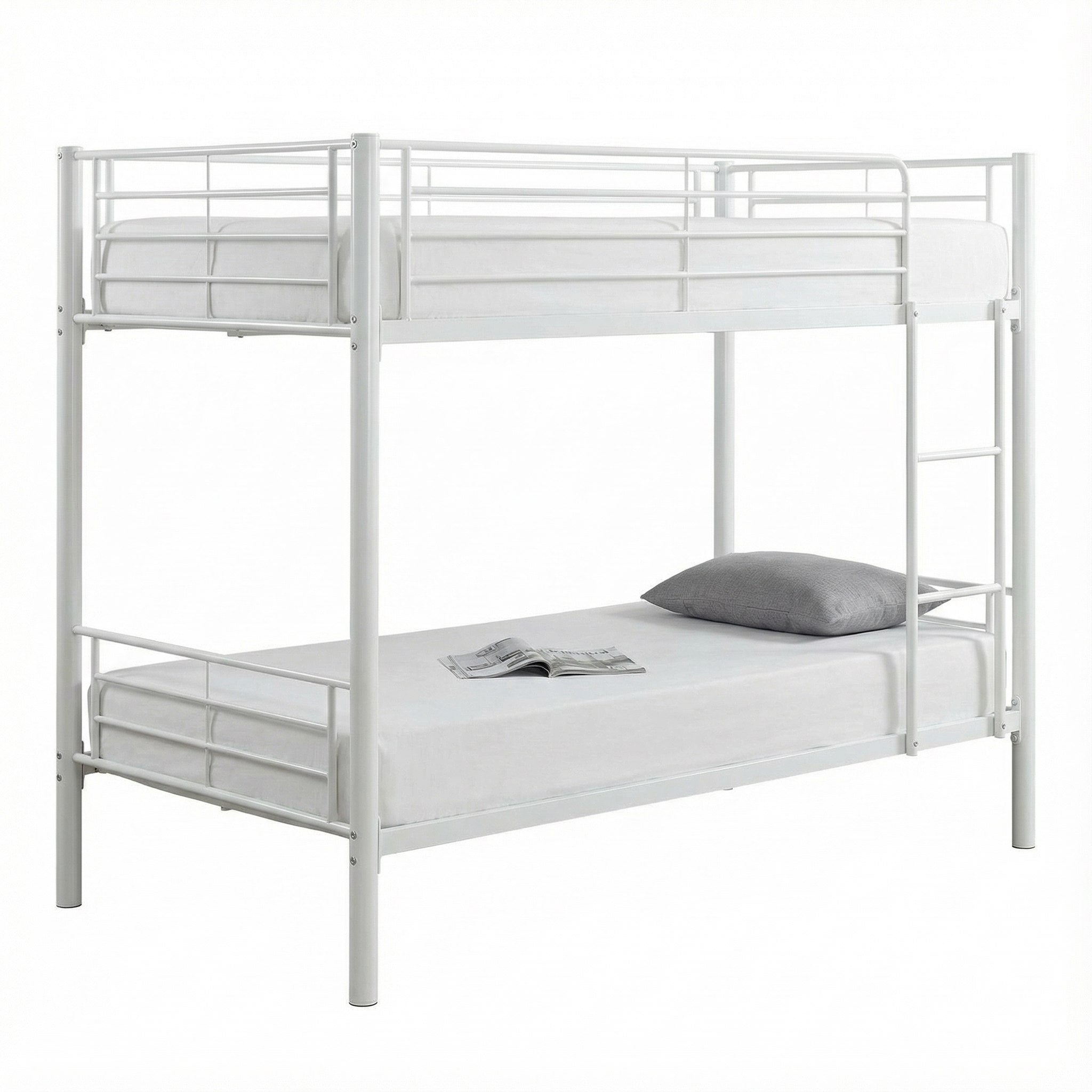 Lit superposé Séparable métal LUNA 1+1 90x190 cm sommier inclus blanc