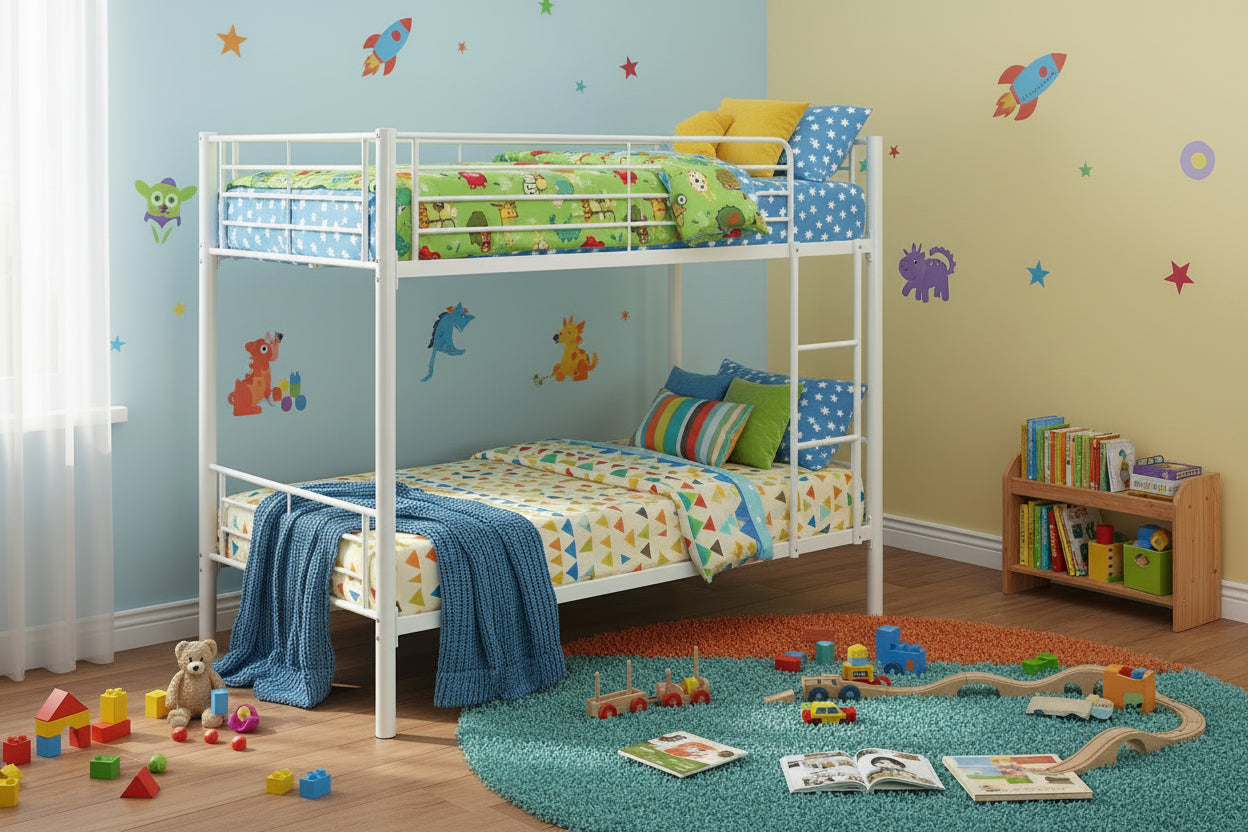 Lit superposé Séparable métal LUNA 1+1 90x190 cm sommier inclus blanc