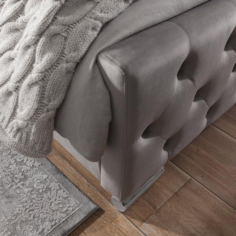 Lit PRESTIGE 2 places 140x190 cm velours gris sommier inclus