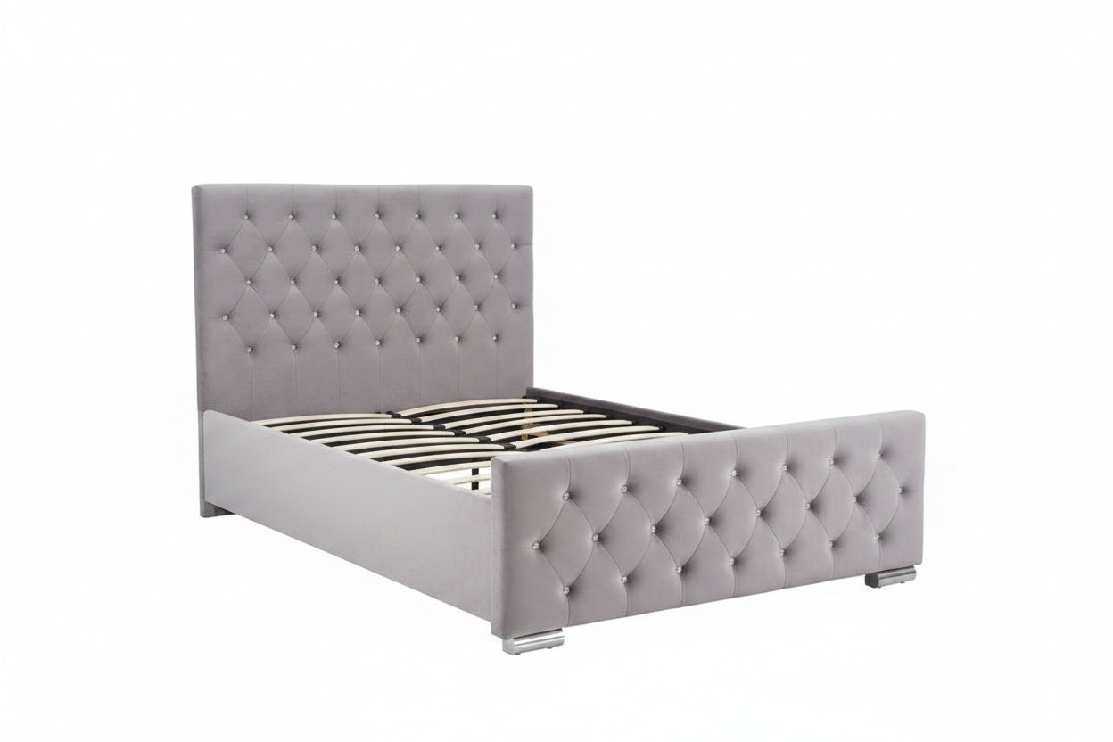 Lit 2 places 140x190 cm velours gris sommier inclus  PRESTIGE #couleur_gris