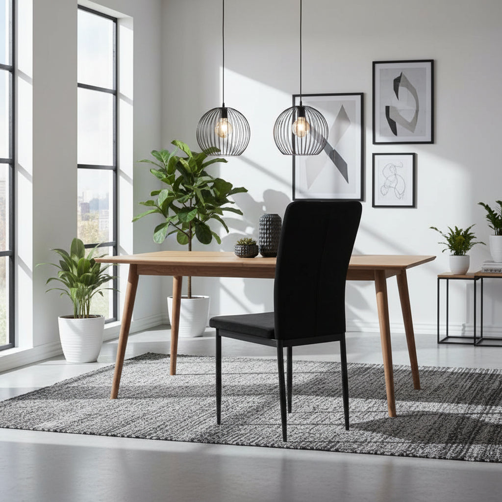 Lot 4 Chaises Salle à Manger Pony Velours Noir Pieds Métal Noir 57x42x95cm