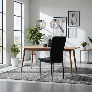 Lot 4 Chaises Salle à Manger Pony Velours Noir Pieds Métal Noir 57x42x95cm