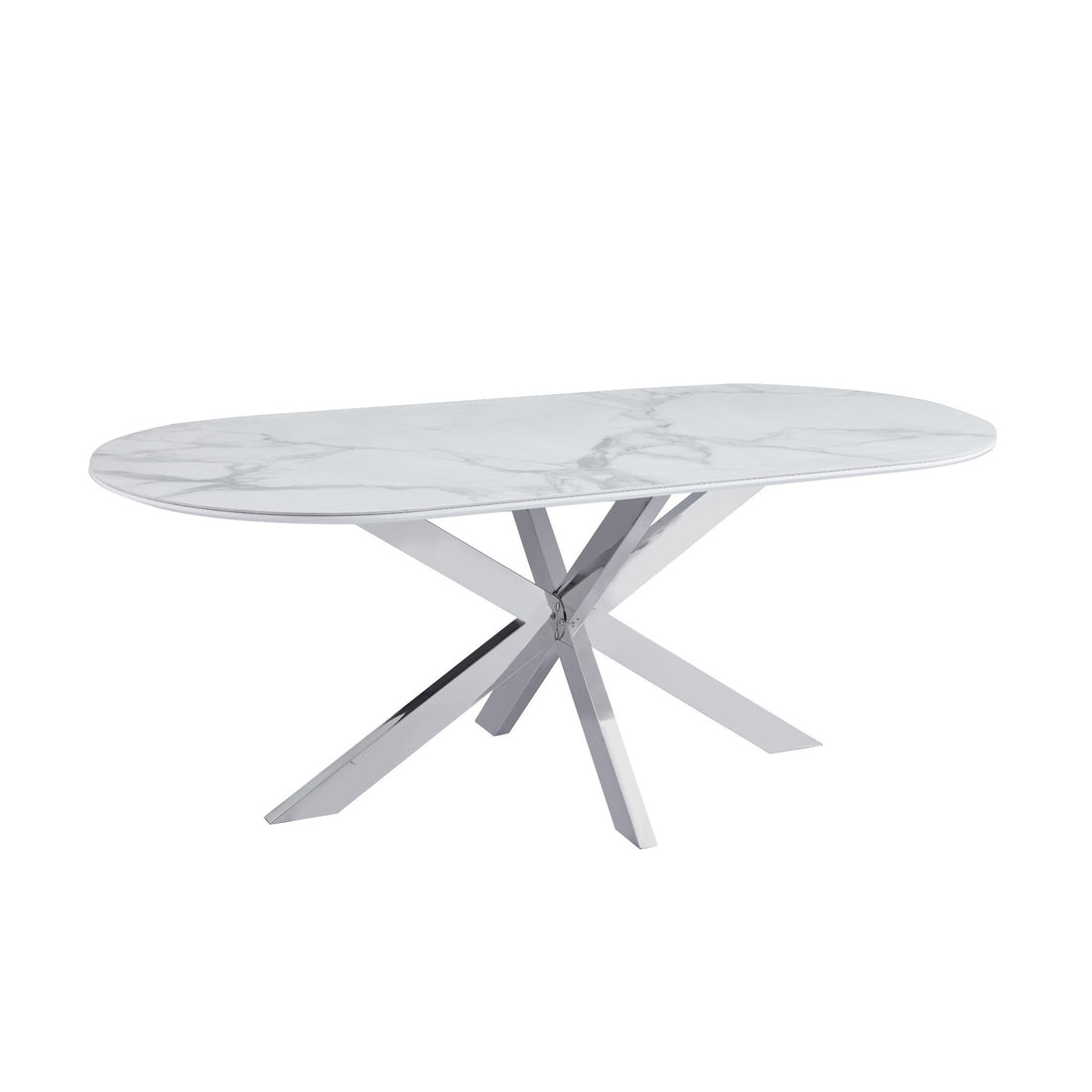 Table à Manger MANON – Chrome & Céramique Marbre Blanc – 200x90 cm