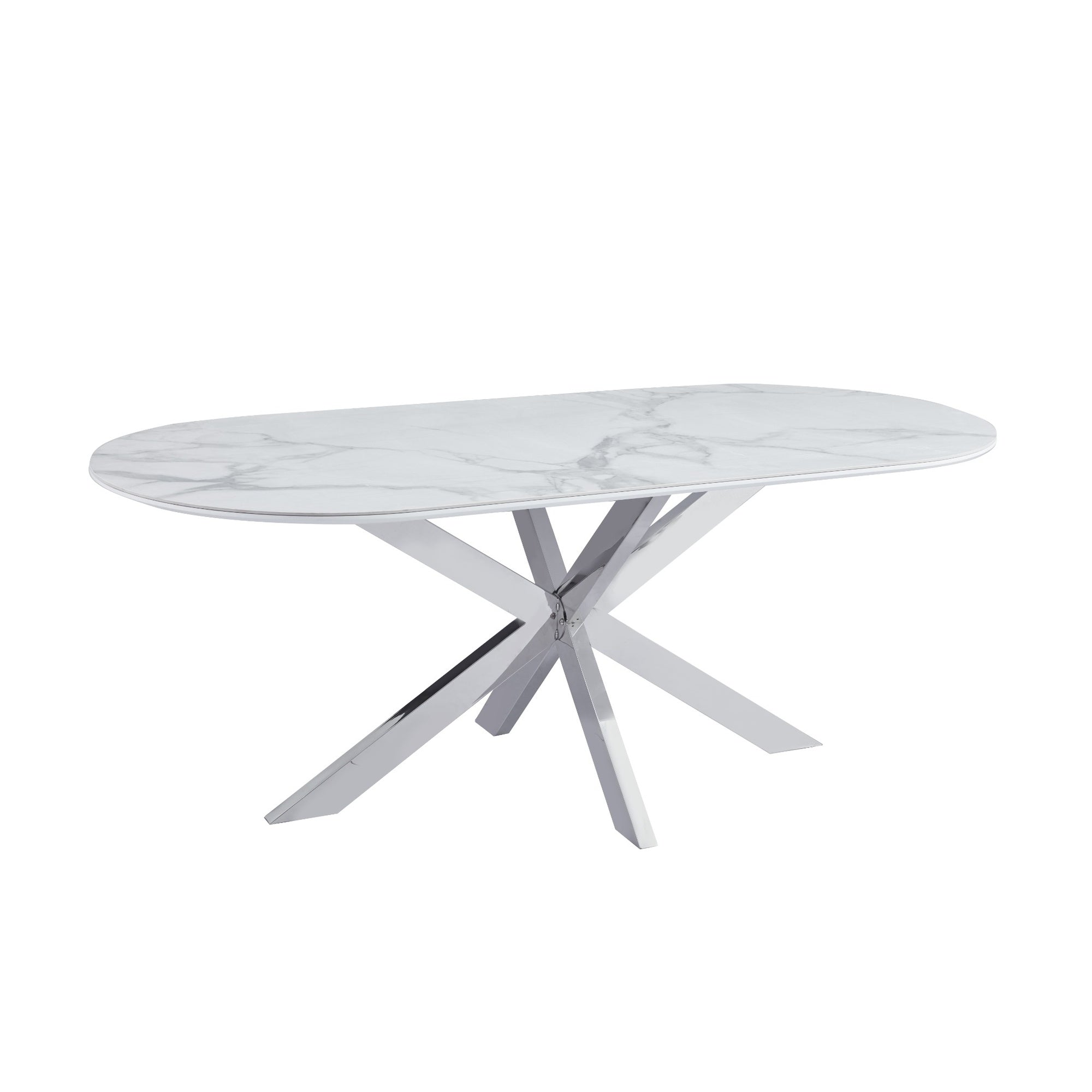 Table à Manger MANON – Chrome & Céramique Marbre Blanc – 200x90 cm