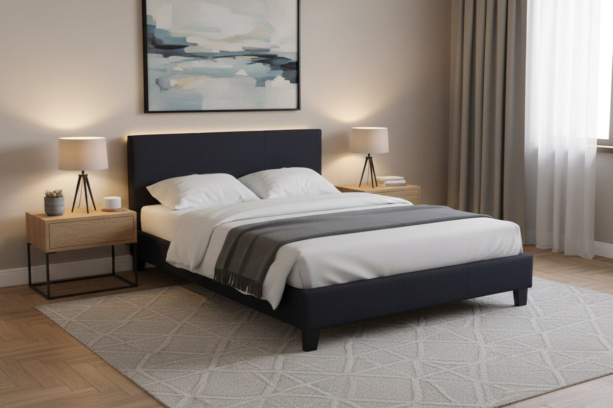 Lit 2 places 160x200 cm tissu gris sommier inclus KELIA #couleur_noir