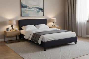 Lit 2 places 160x200 cm tissu gris sommier inclus KELIA #couleur_noir