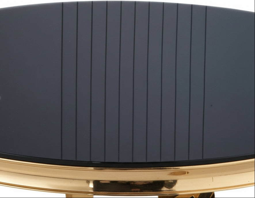 Table à manger Ronde BAROQUE Gold 130x75cm - Plateau Noir